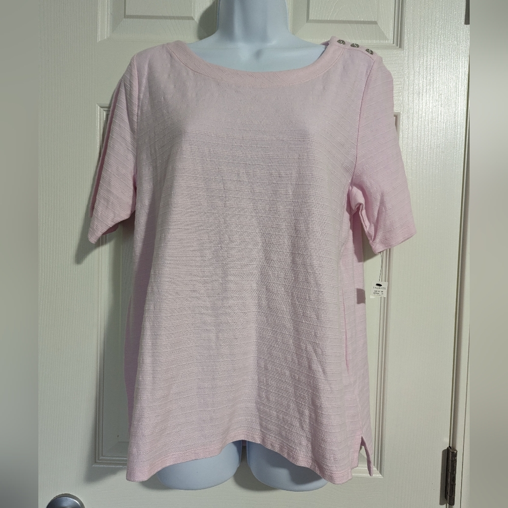 NWT Talbots Large Petite pink blouse Short Sleeve Texture 100% Cotton